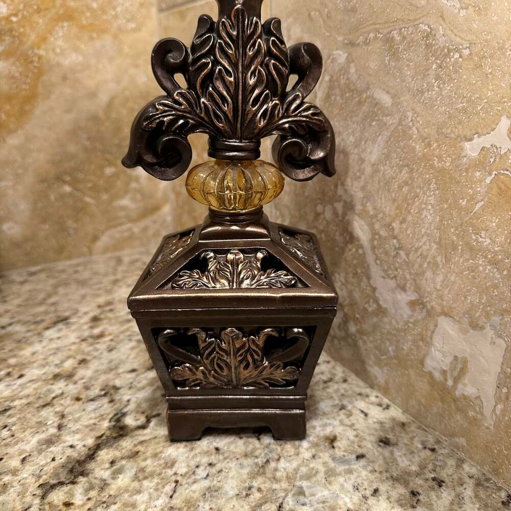 Decorative Gold Bronze Tone Scroll Leaf Motif Container Jar with Lid